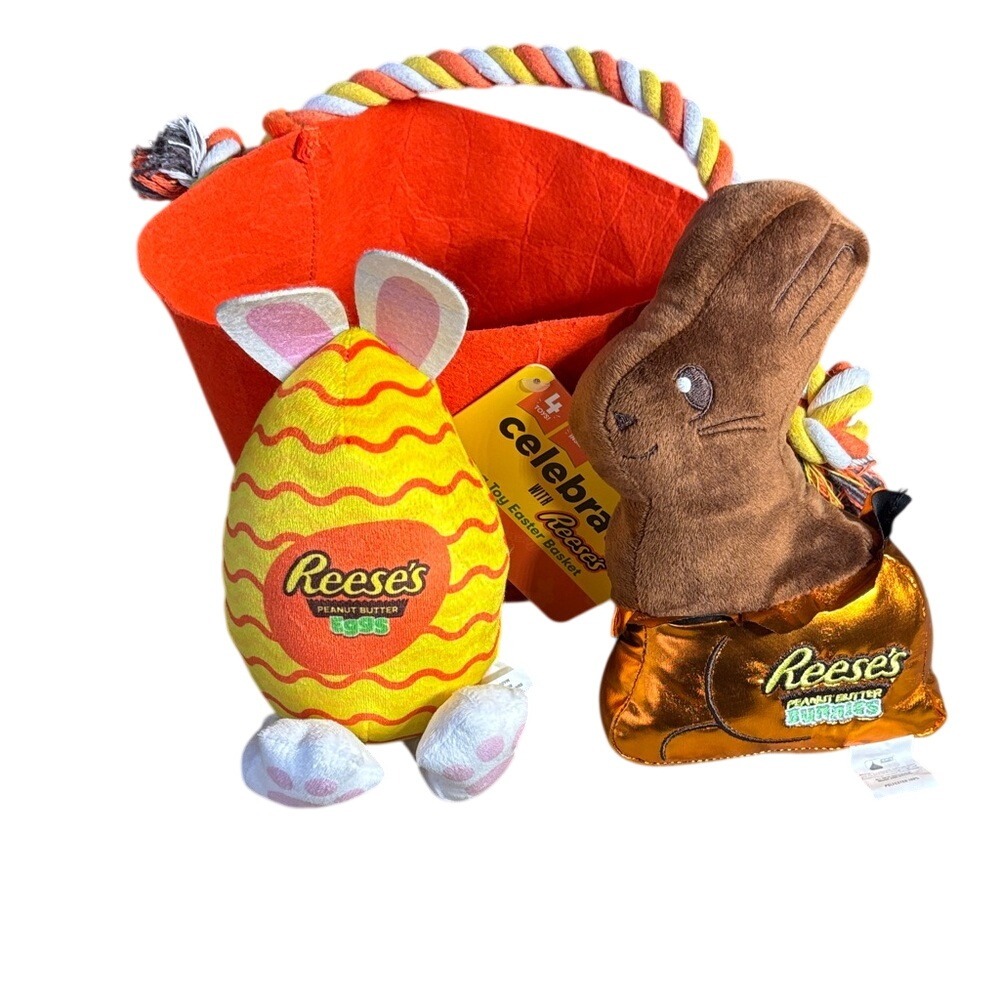 Reese's Dog Orange Easter Basket w/Plush Toys: Egg Rabbit Egg GIFT NEW